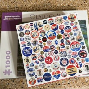Two Puzzles - Monet & Political Button Design